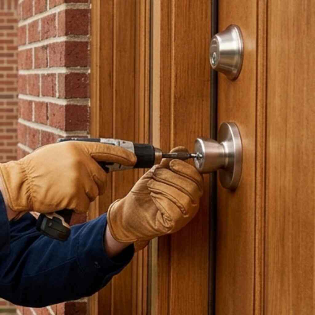 Residential deadbolt installation by licensed locksmith in North Urbana Illinois ZIP 61802
