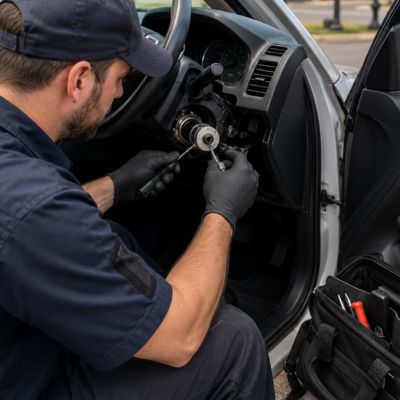 Mobile automotive locksmith performing ignition repair near Philo Road Business District Urbana IL