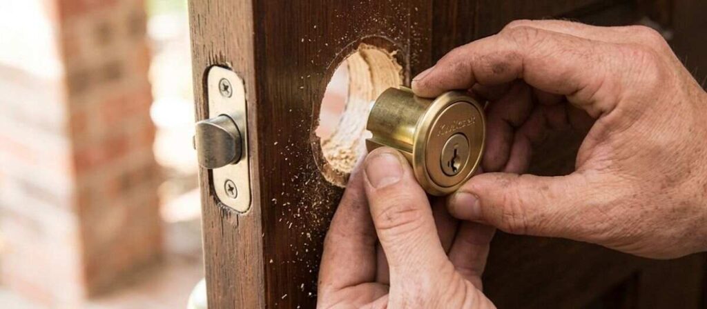 Pin tumbler lock cylinder replacement after destructive entry, locksmith service Urbana IL