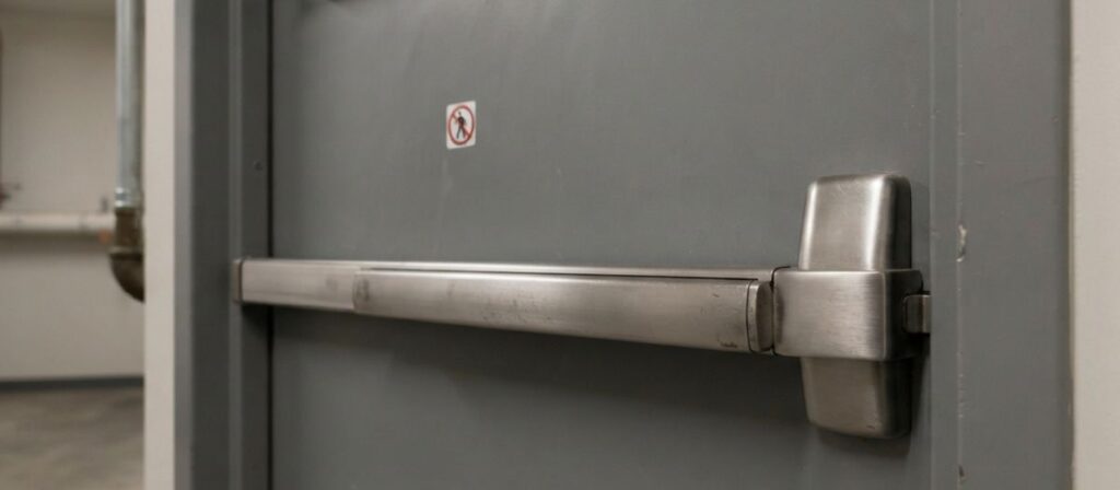 Panic bar requirements for businesses on a commercial electrical or mechanical room door