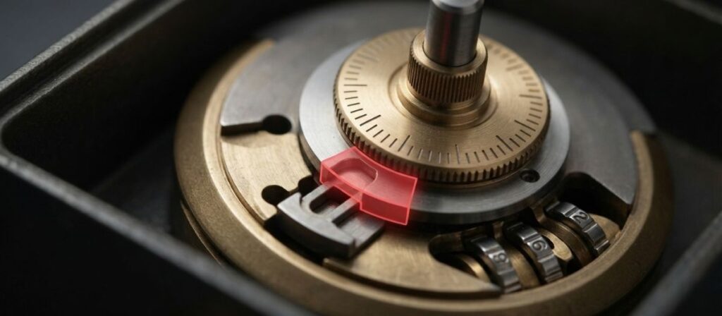 Diagram showing the forbidden zone when learning how to change the combination on a mechanical safe lock