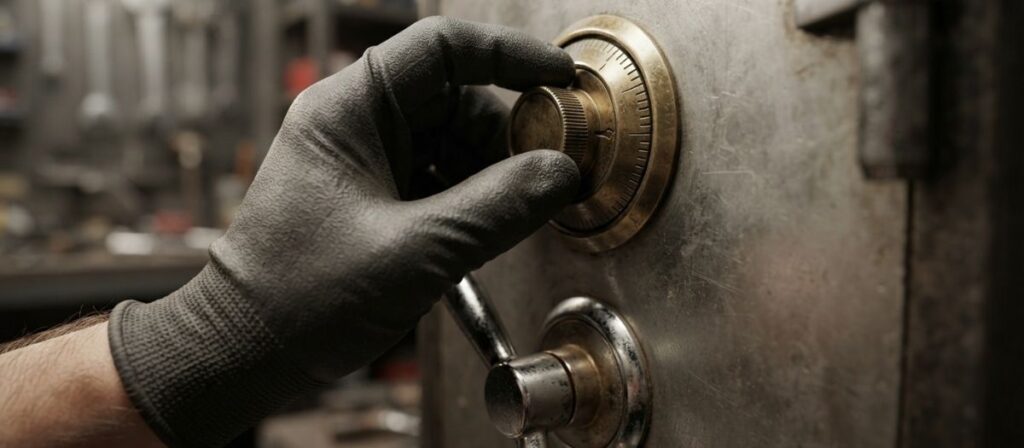 Testing the lock cycle when checking what to look for when buying a used safe